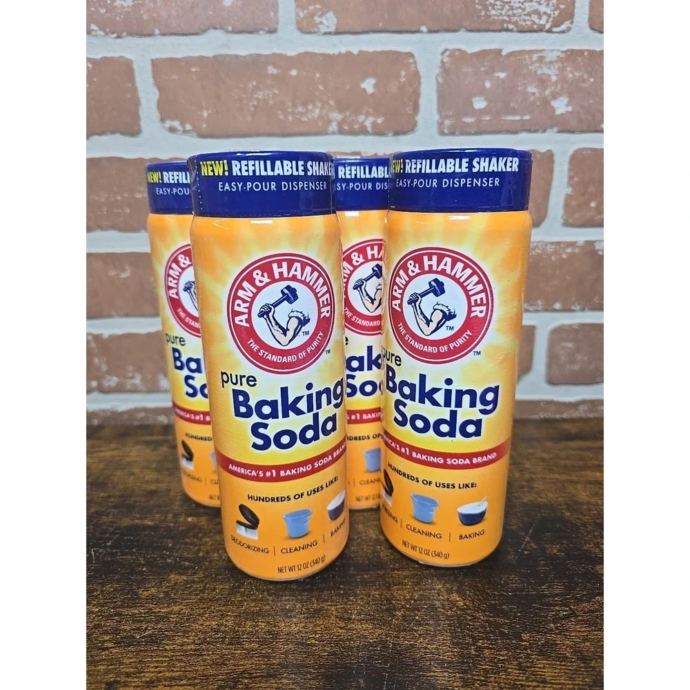Arm & Hammer Pure Baking Soda, 12 Oz Shake/Spoon Option Pack of 4 New, Free Ship